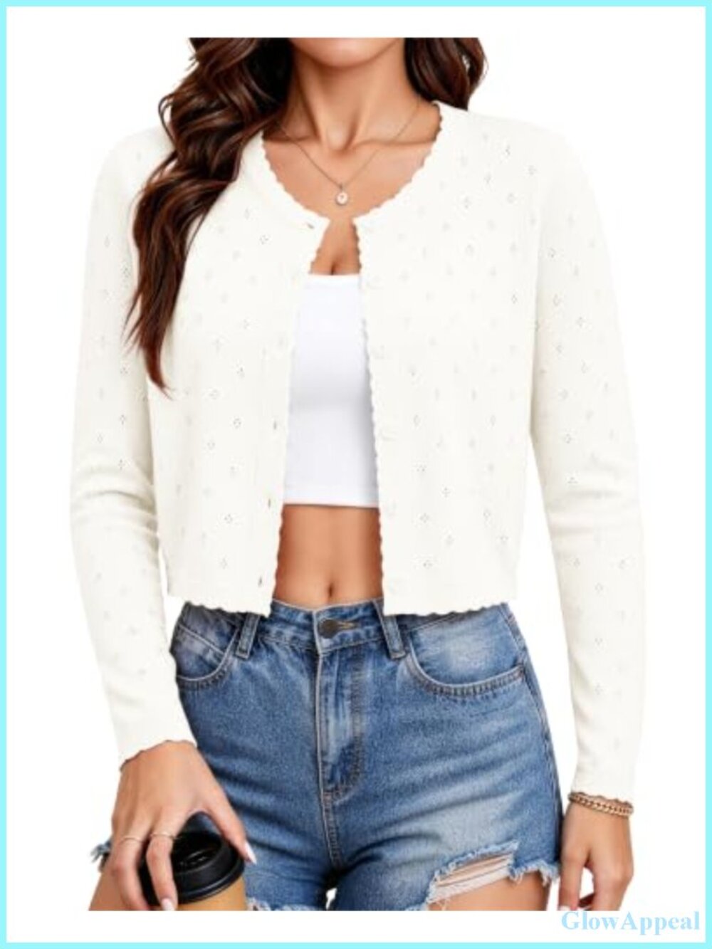 Women's Lightweight Cardigan Sweater Pointelle Knit Button Down Cropped Bolero
